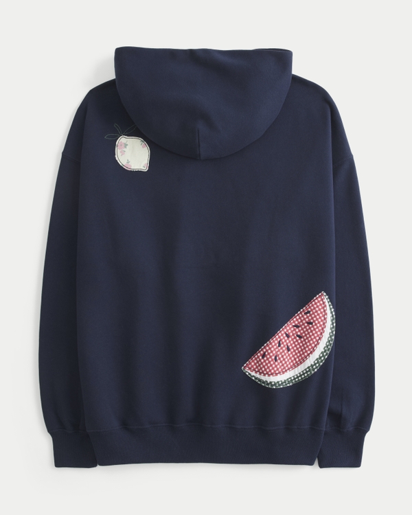 Oversized Fruit Graphic Hoodie, Navy Blue view 1