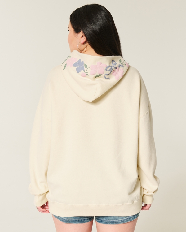 Oversized Floral Graphic Hoodie, Ivory view 2