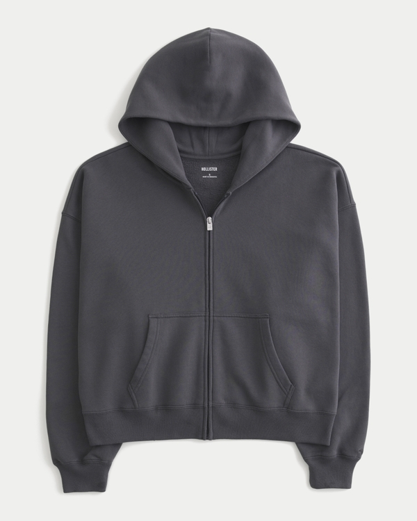 Oversized Zip-Up Hoodie, Charcoal Gray view 1