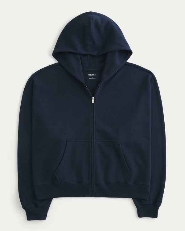 Oversized Zip-Up Hoodie, Navy Blue view 1