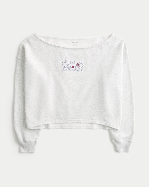 Easy Graphic Double Off-the-Shoulder Sweatshirt, Light Heather Gray view 1