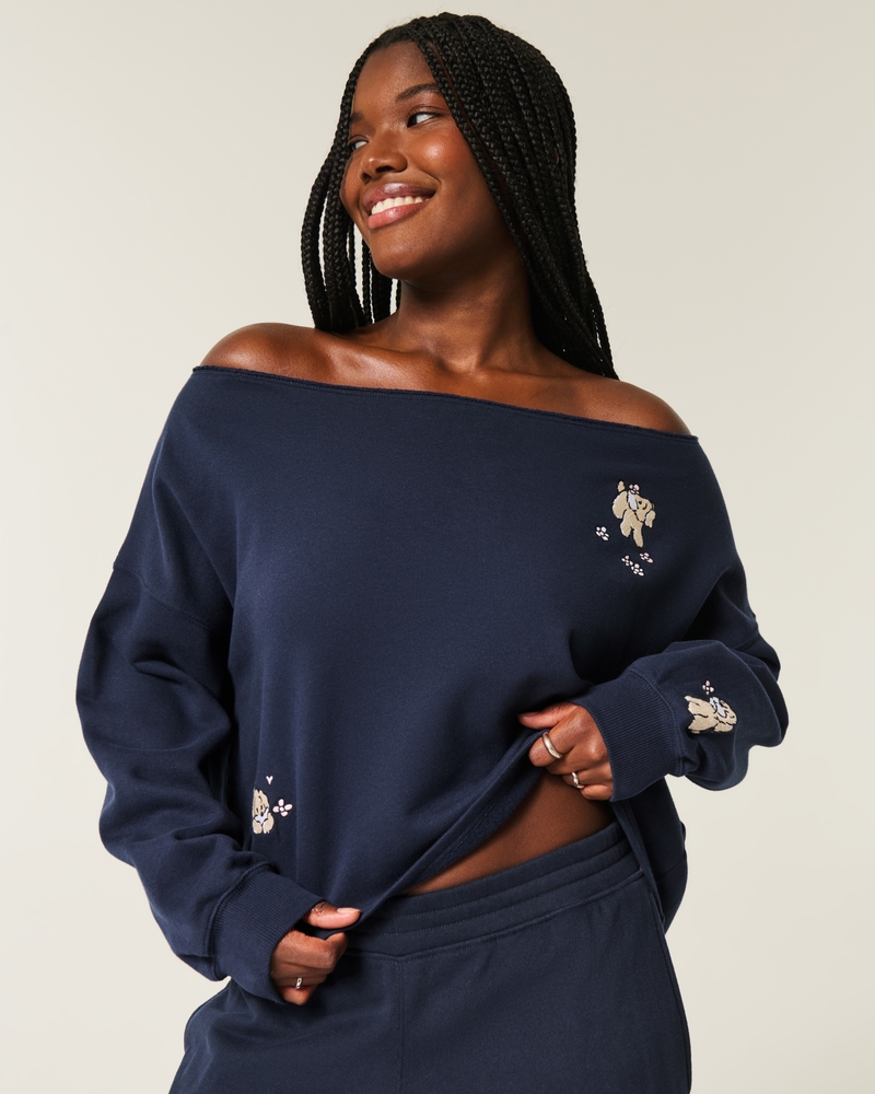 Easy Off-the-Shoulder Leopard Print Sweatshirt