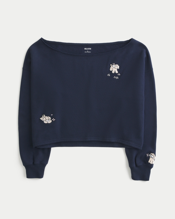 Easy Graphic Double Off-the-Shoulder Sweatshirt, Navy Blue view 1