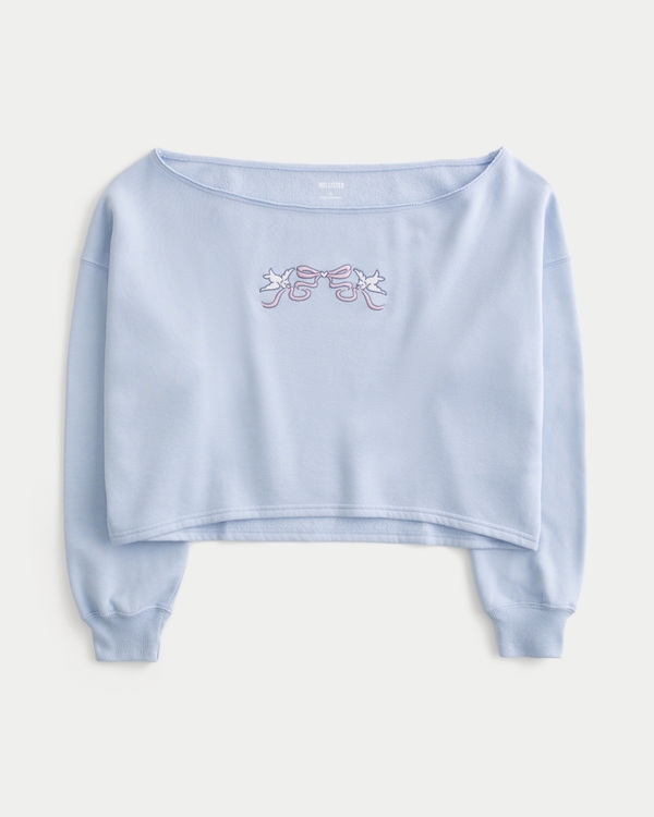 Easy Graphic Double Off-the-Shoulder Sweatshirt, Dusk Blue view 1