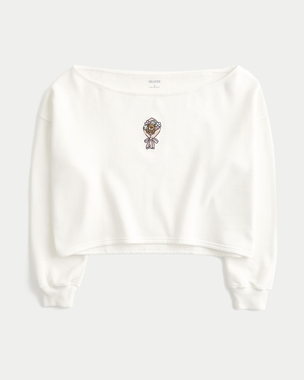 Easy Graphic Double Off-the-Shoulder Sweatshirt, Cloud White view 1