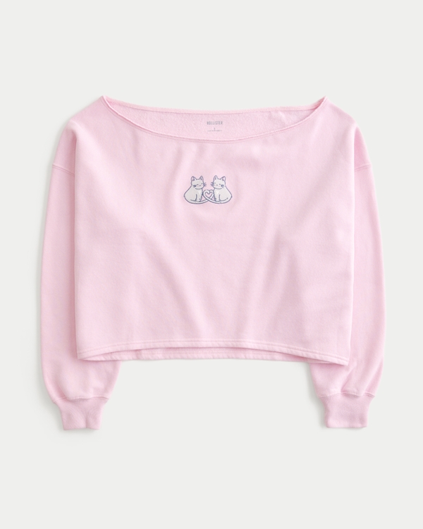 Easy Graphic Double Off-the-Shoulder Sweatshirt, Rose Quartz view 1