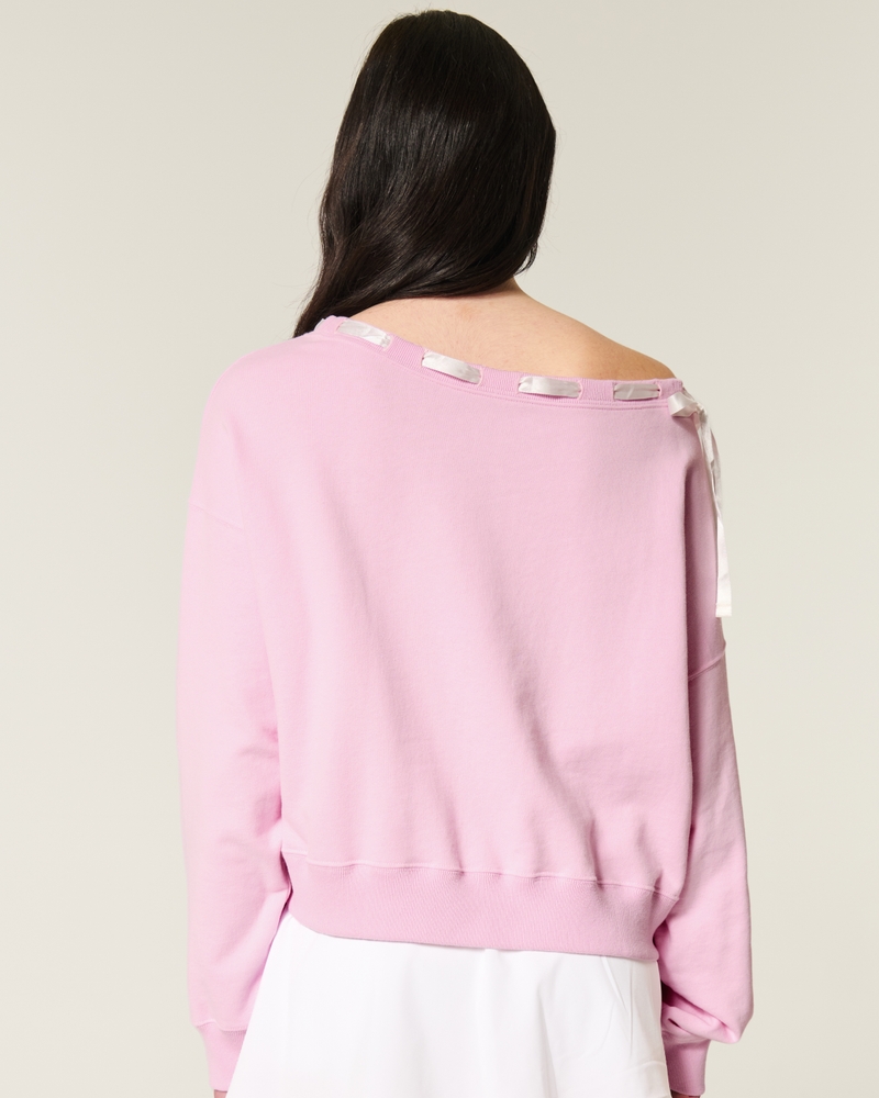 Off-the-Shoulder Tie Sweatshirt