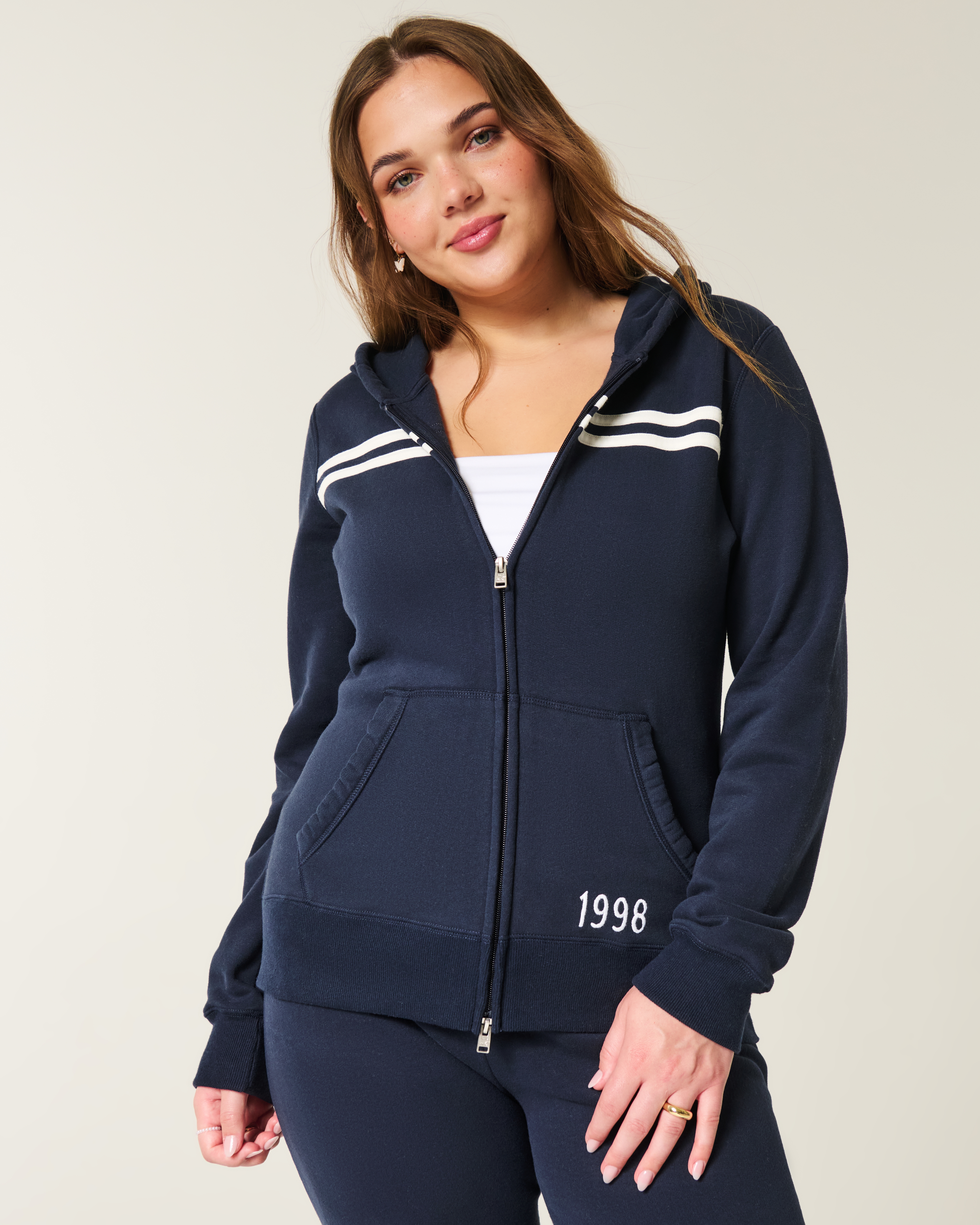Striped 1998 Graphic Zip-Up Hoodie