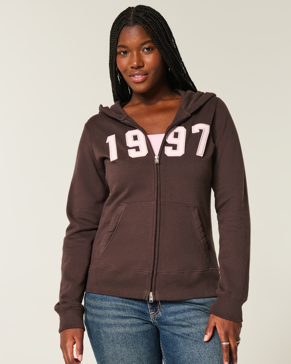 1997 Graphic Zip-Up Hoodie, Espresso view 1