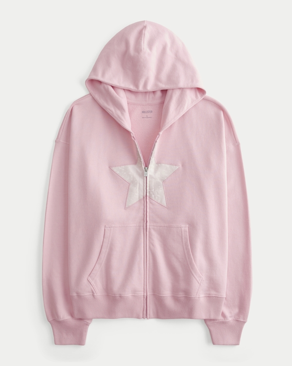 Oversized Graphic Zip-Up Hoodie, Light Lilac view 1