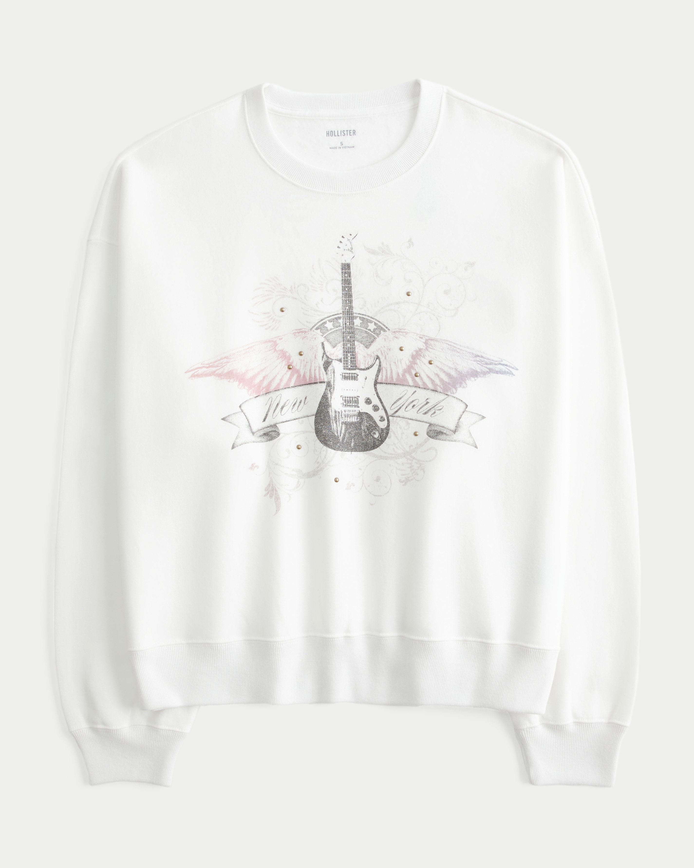 Easy New York Guitar Studded Graphic Crew Sweatshirt