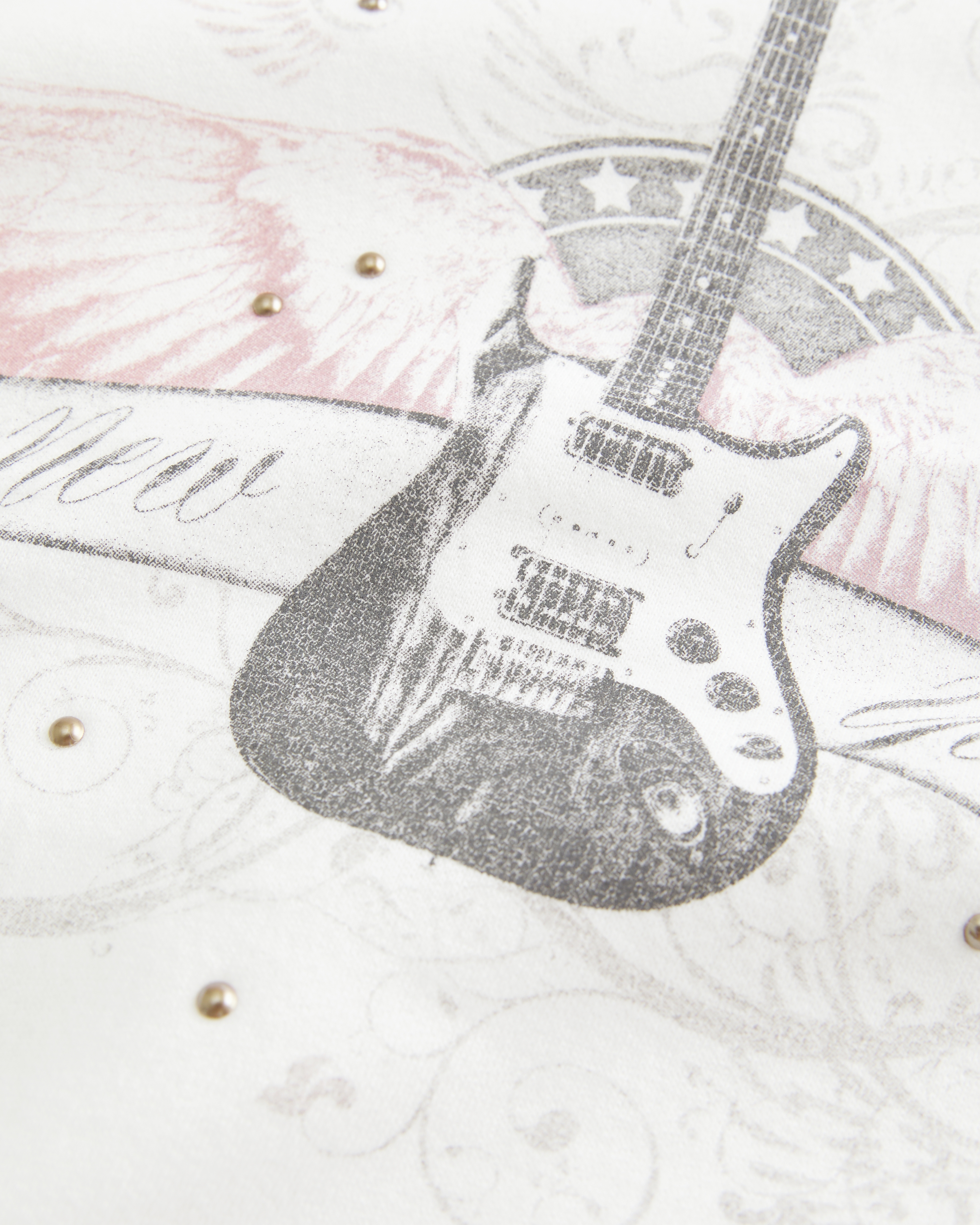 Easy New York Guitar Studded Graphic Crew Sweatshirt