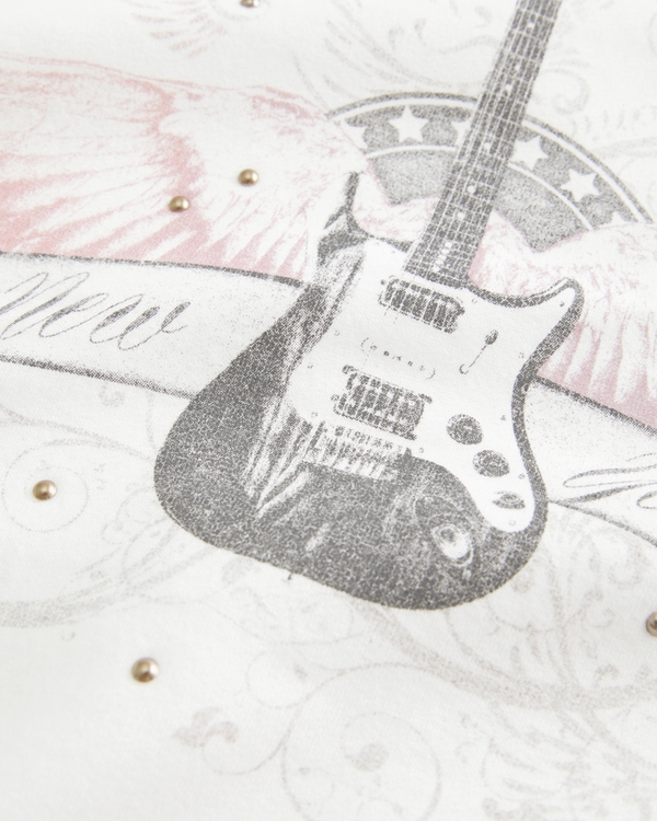 Easy New York Guitar Studded Graphic Crew Sweatshirt