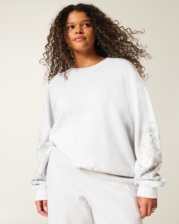Easy Studded Graphic Crew Sweatshirt, Light Heather Grey view 1