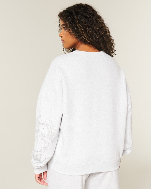 Easy Studded Graphic Crew Sweatshirt, Light Heather Grey view 2