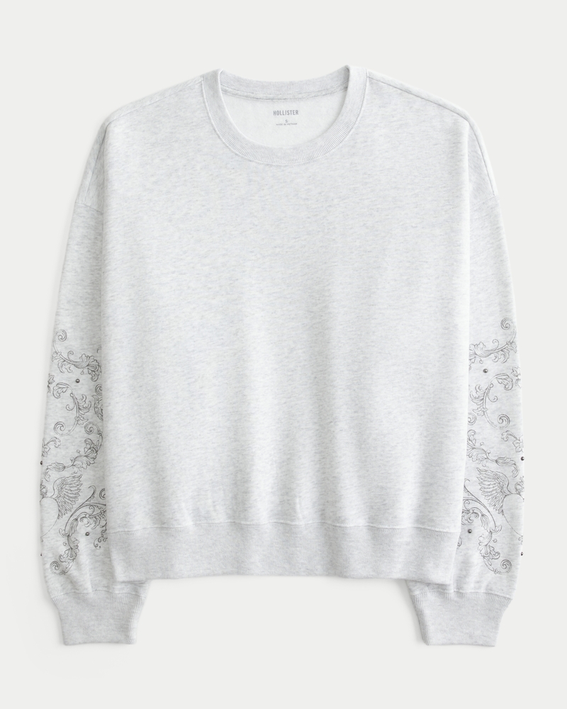 Easy Studded Graphic Crew Sweatshirt