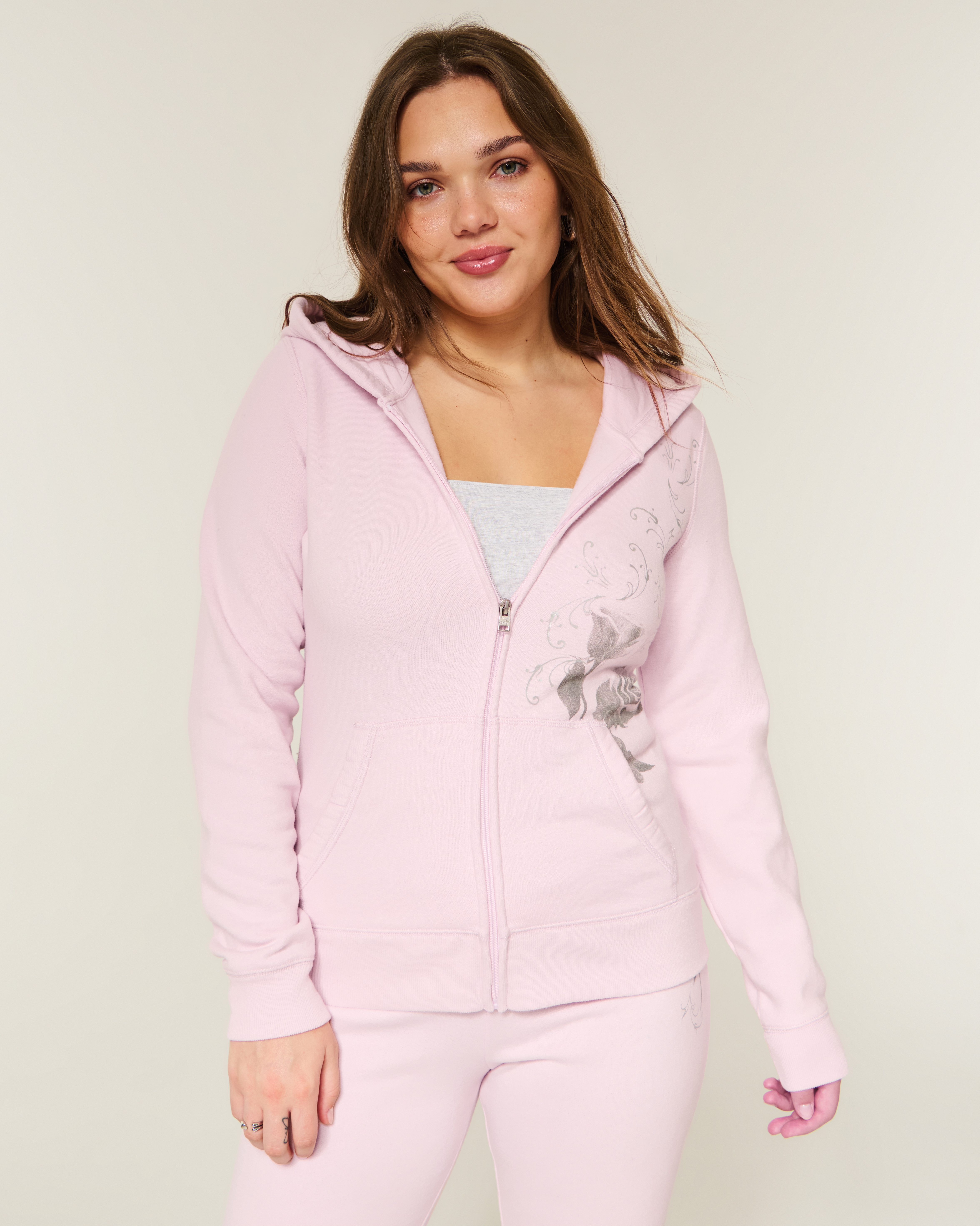 Rose Graphic Zip-Up Hoodie