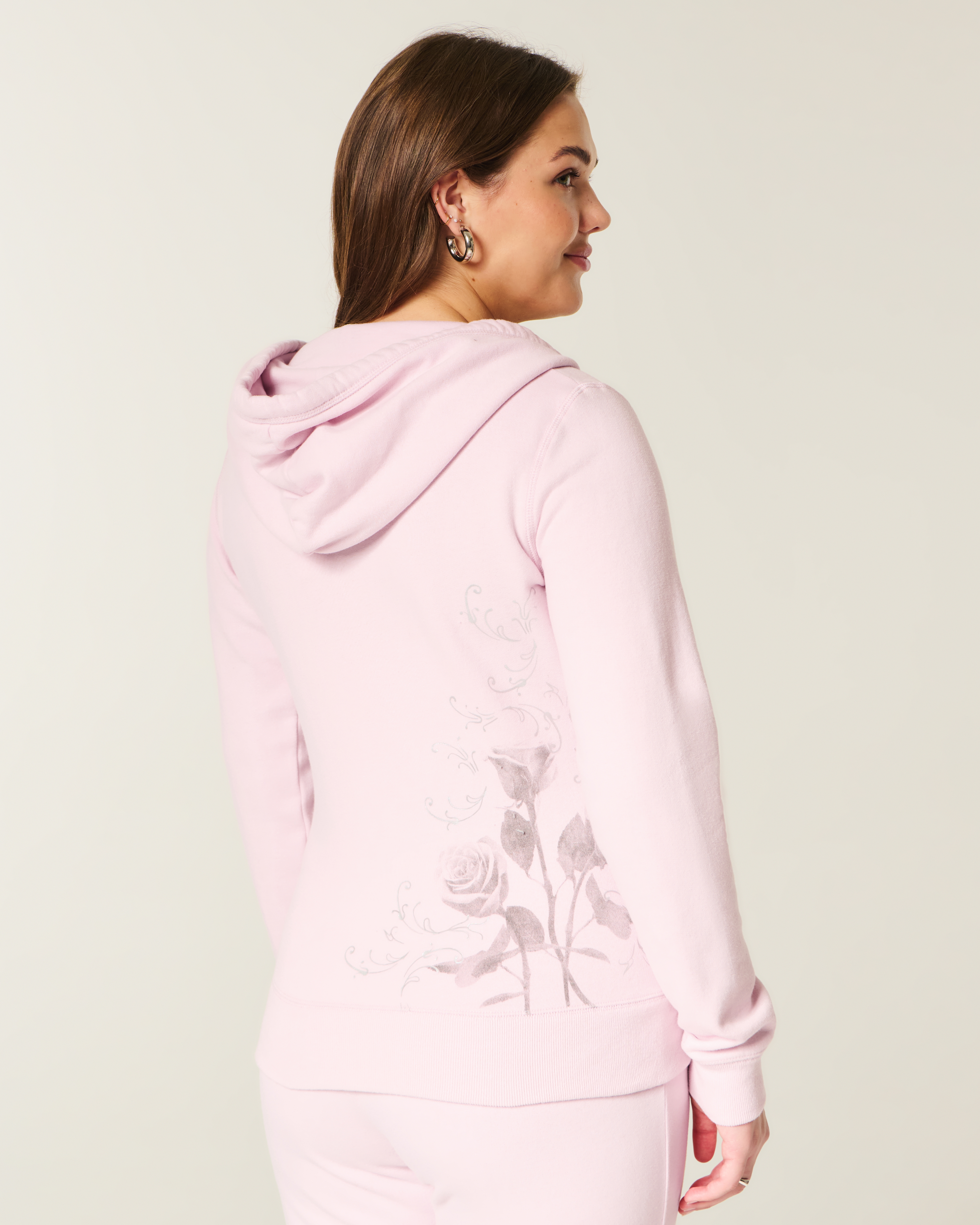Rose Graphic Zip-Up Hoodie