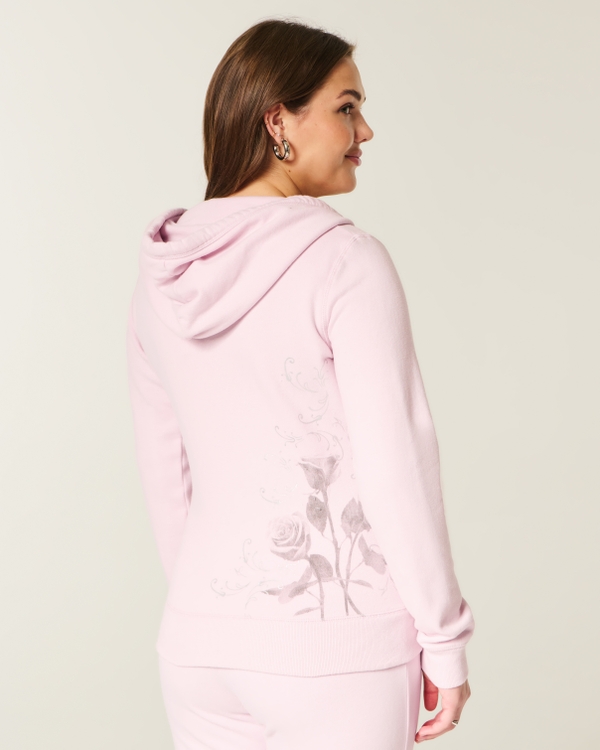 Rose Graphic Zip-Up Hoodie, Light Lilac view 2