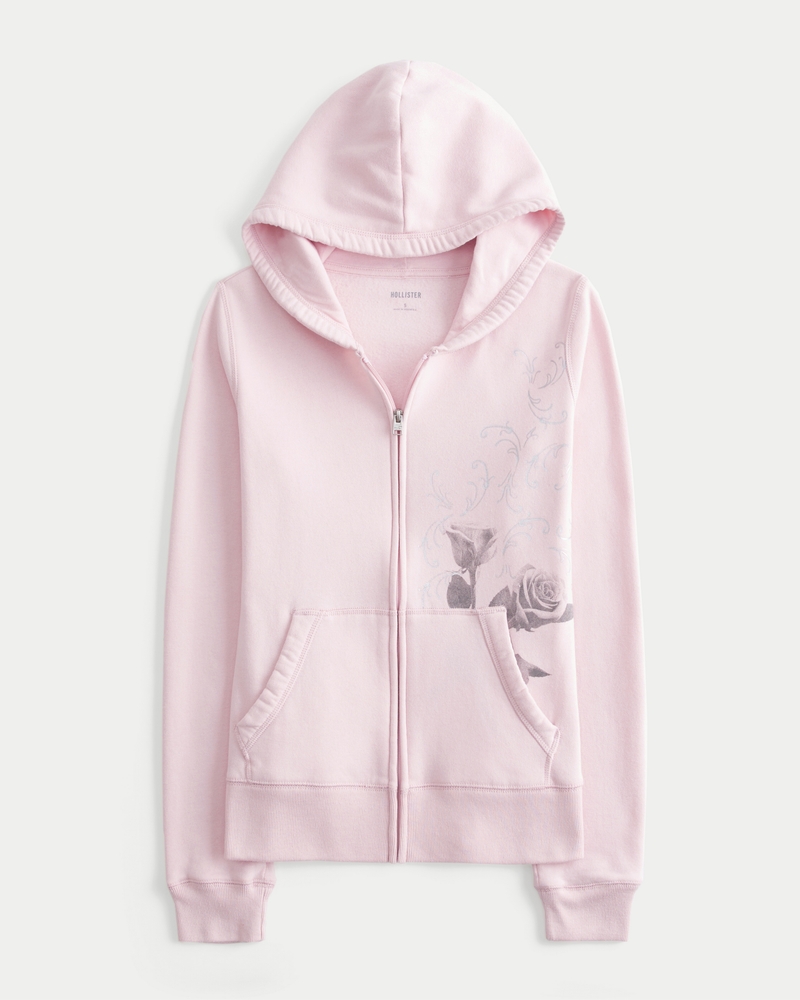 Rose Graphic Zip-Up Hoodie