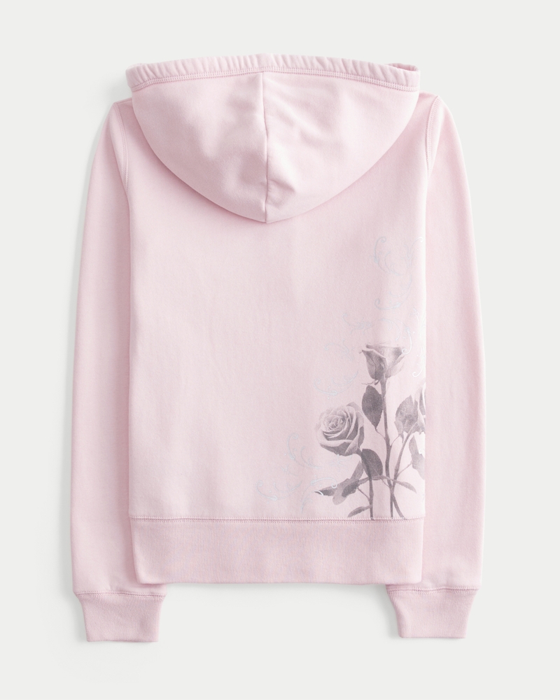 Rose Graphic Zip-Up Hoodie