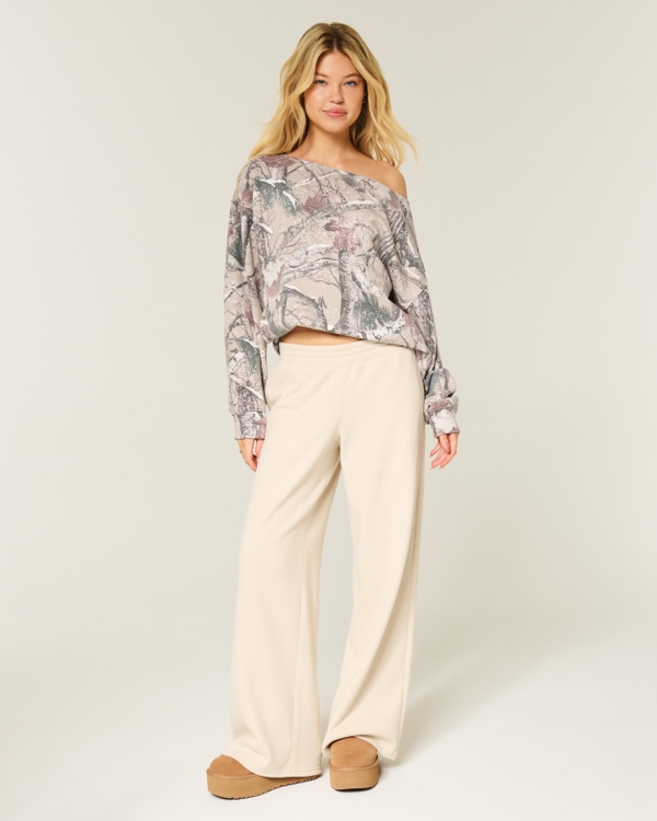 Oversized Off-the-Shoulder Camo Sweatshirt, Brown Camo view 2
