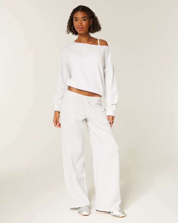 Oversized Off-the-Shoulder Sweatshirt, Light Heather Grey view 2