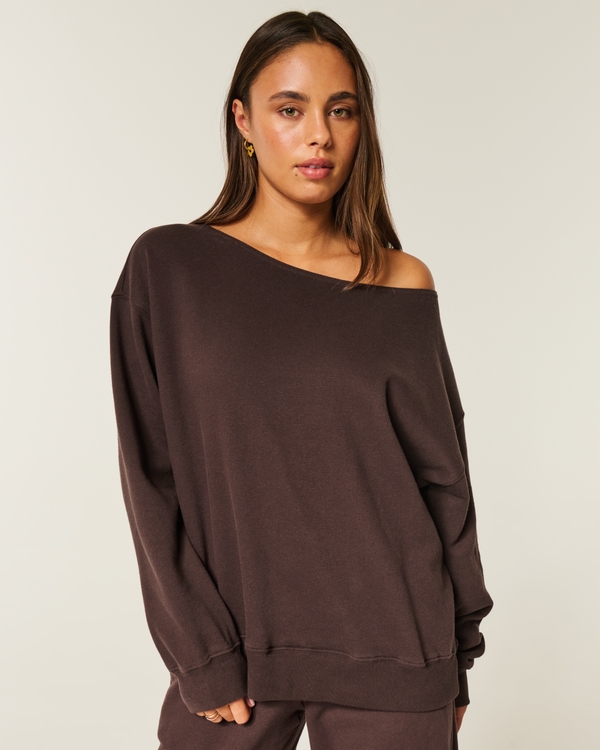 Oversized Off-the-Shoulder Sweatshirt, Espresso view 1