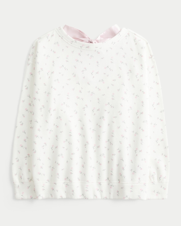 Oversized Back Bow Sweatshirt, Cloud White Pattern view 1