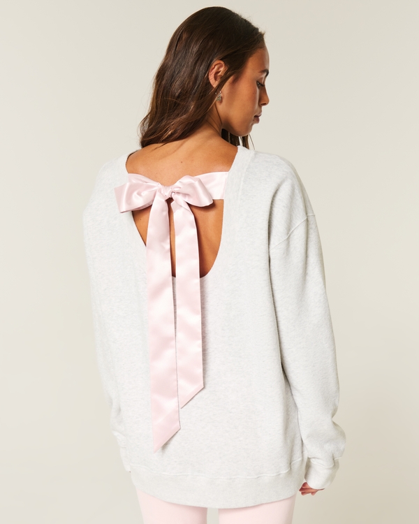Oversized Class of '26 Back Bow Sweatshirt, Light Heather Grey view 2