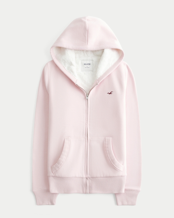 Faux Fur-Lined Zip-Up Hoodie