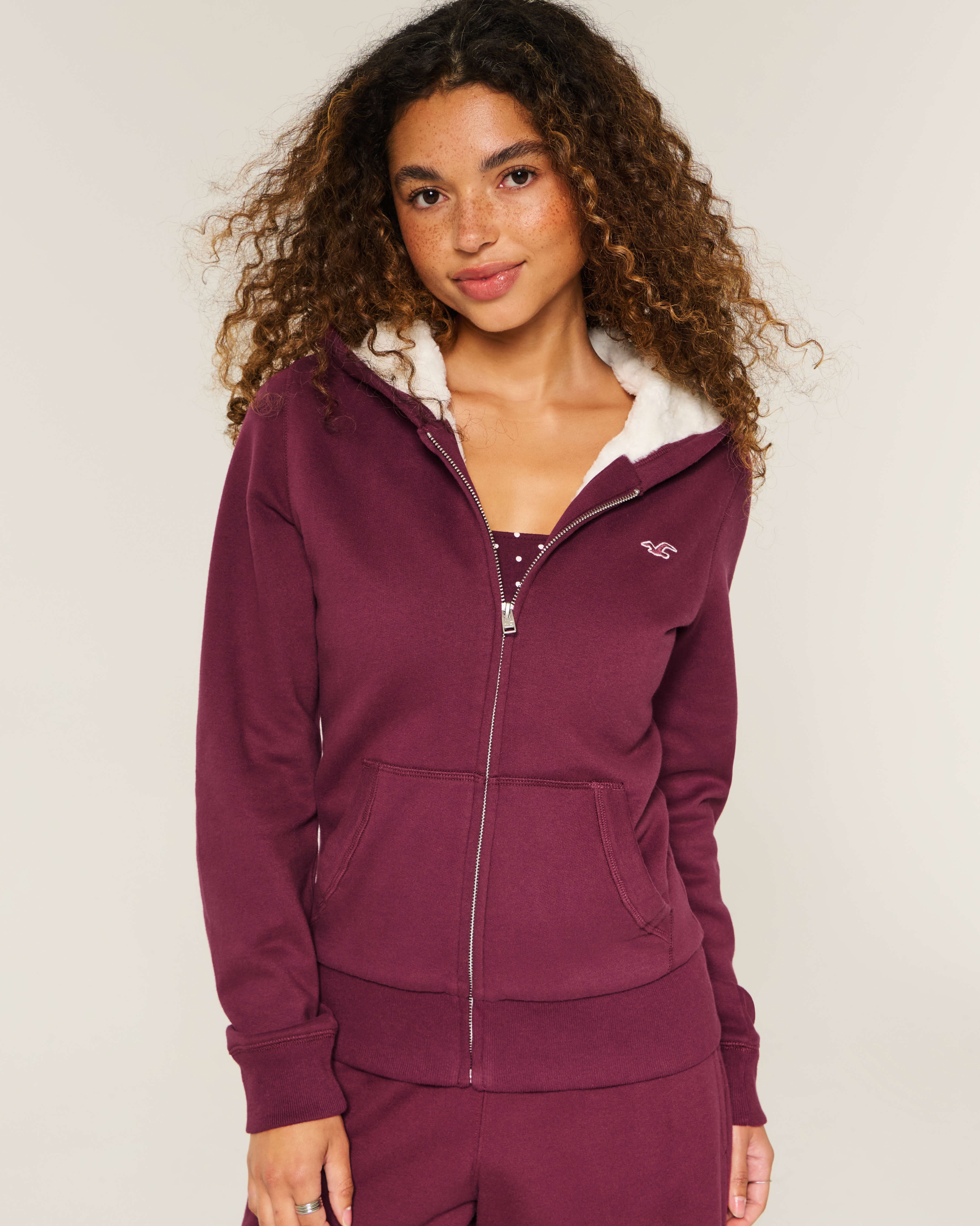 Faux Fur-Lined Zip-Up Hoodie