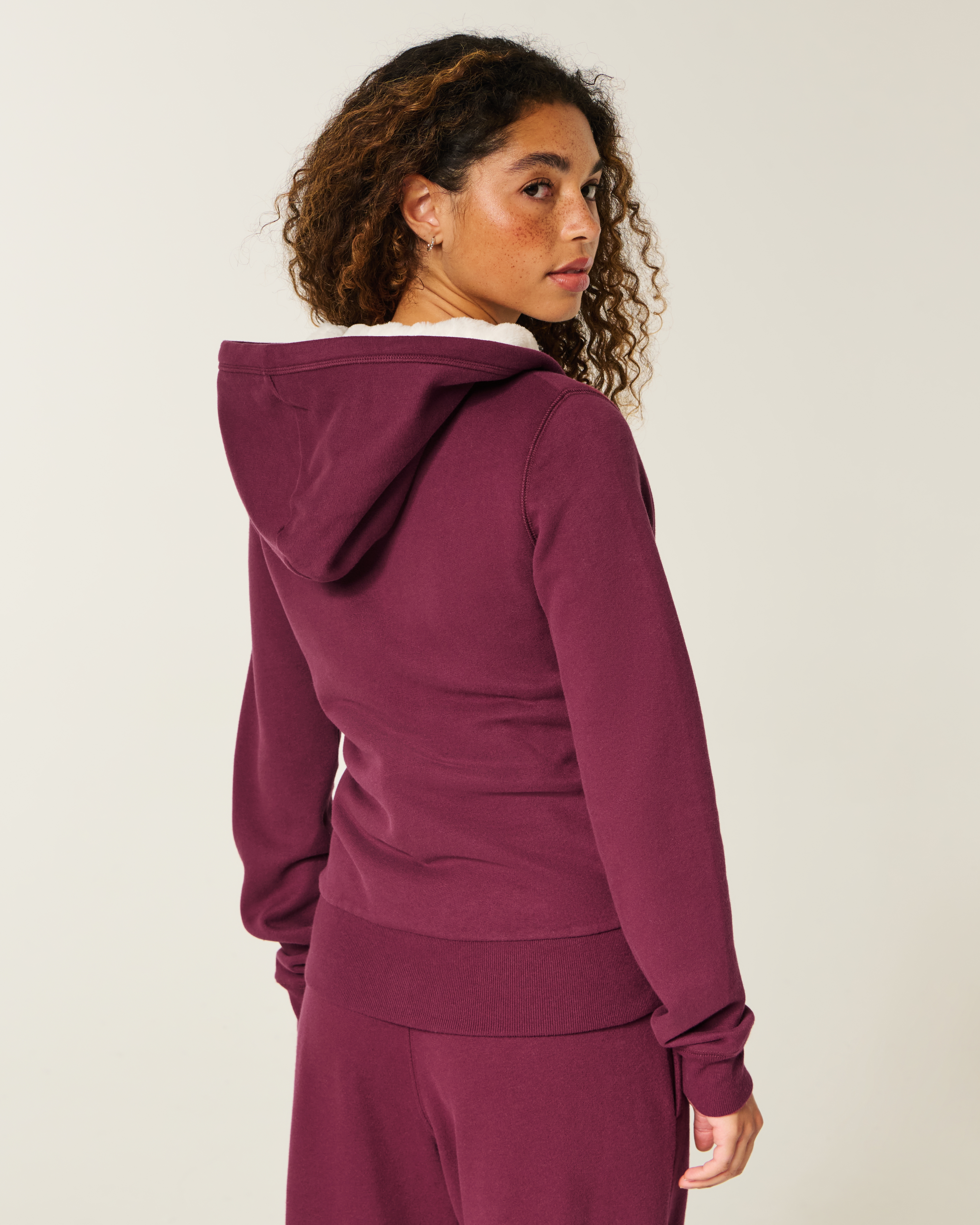 Faux Fur-Lined Zip-Up Hoodie