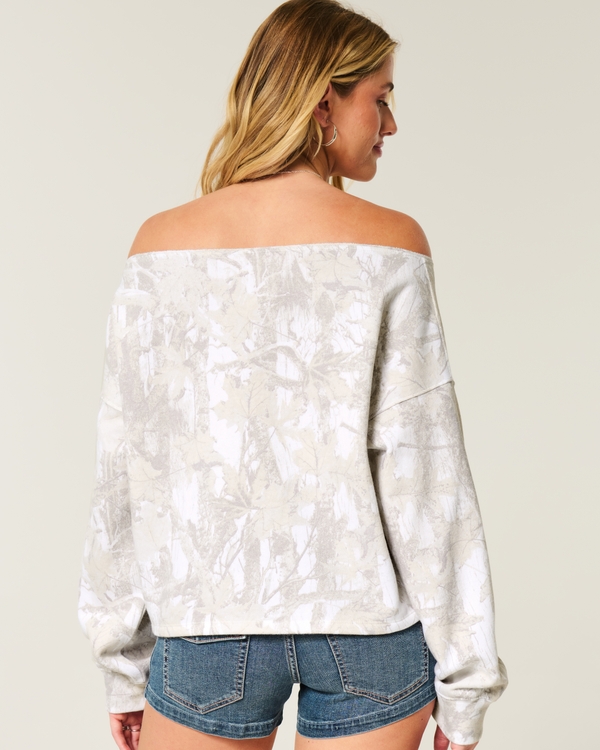 Easy Off-the-Shoulder Camo Sweatshirt, Cream Camo view 2
