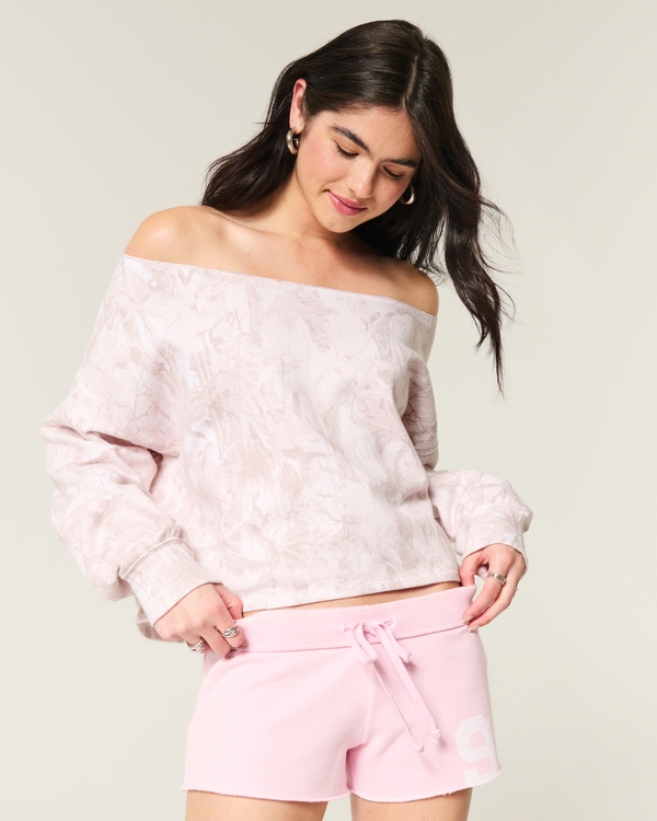 Easy Double Off-the-Shoulder Camo Sweatshirt, Pink Camo view 1