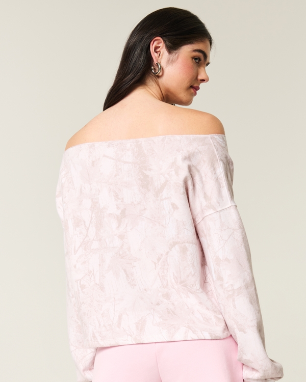 Easy Double Off-the-Shoulder Camo Sweatshirt, Pink Camo view 2
