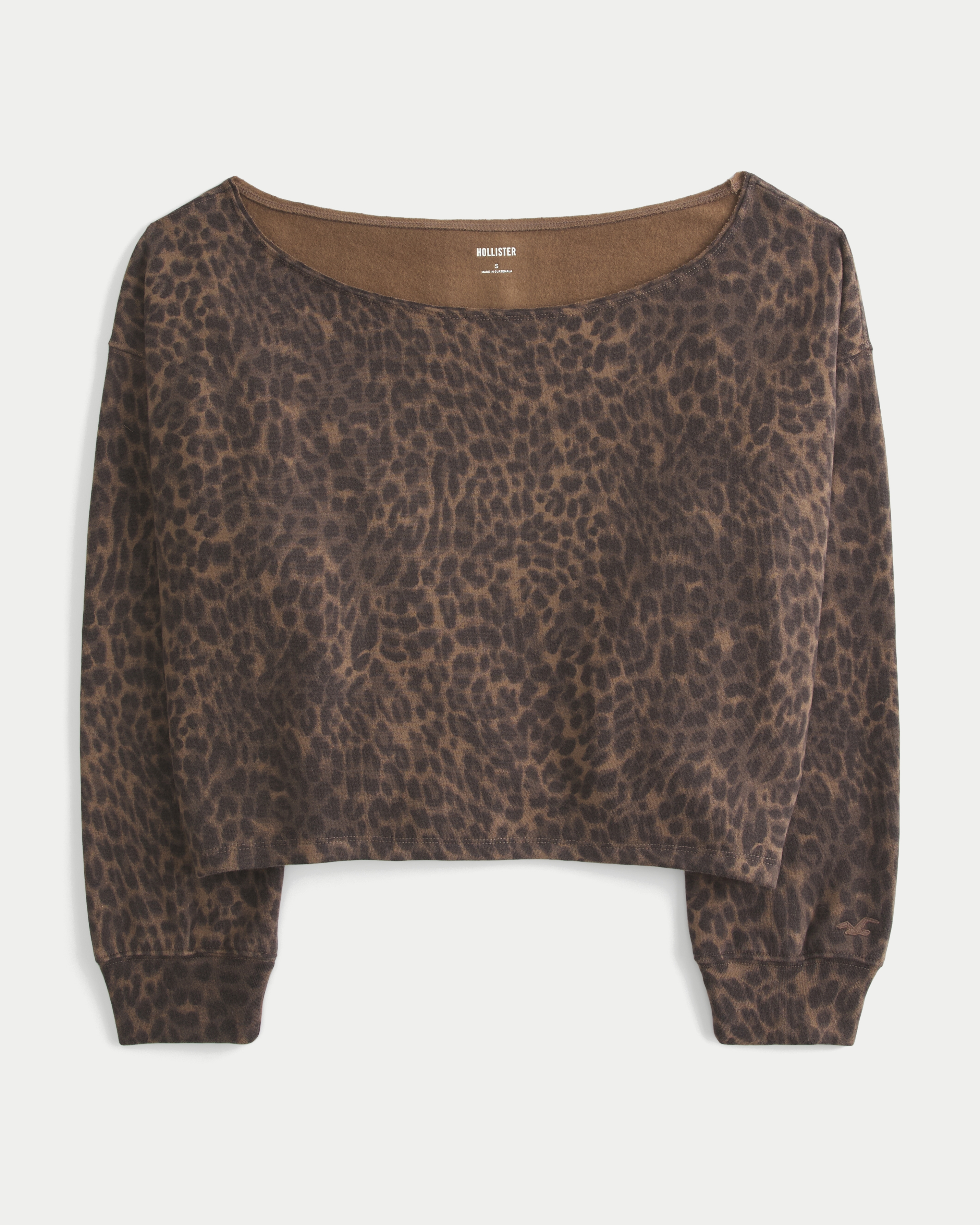 Easy Double Off-the-Shoulder Leopard Print Sweatshirt