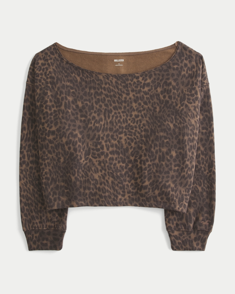 Easy Off-the-Shoulder Leopard Print Sweatshirt