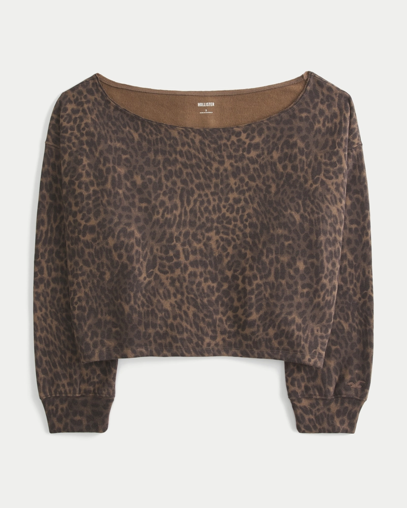 Easy Off-the-Shoulder Leopard Print Sweatshirt