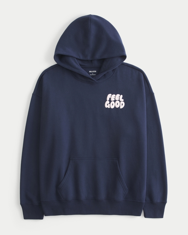 Hollister Feel Good Oversized Logo Graphic Hoodie, Navy Blue view 1