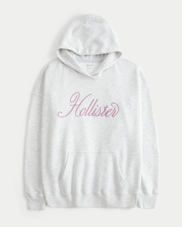 Oversized Sparkle Logo Graphic Hoodie, Light Heather Grey Shine view 1