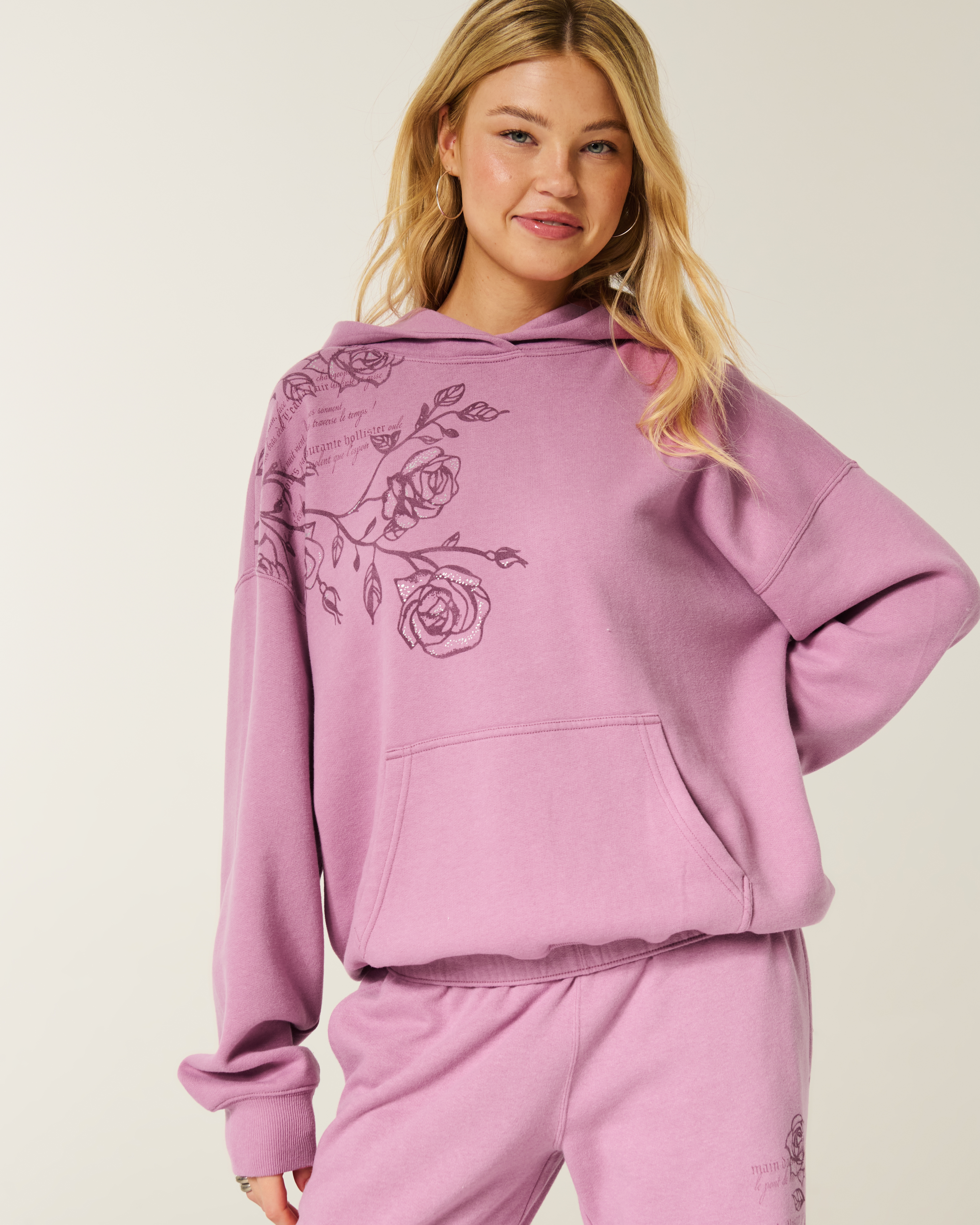 Hollister Oversized Sparkle Logo Graphic Hoodie