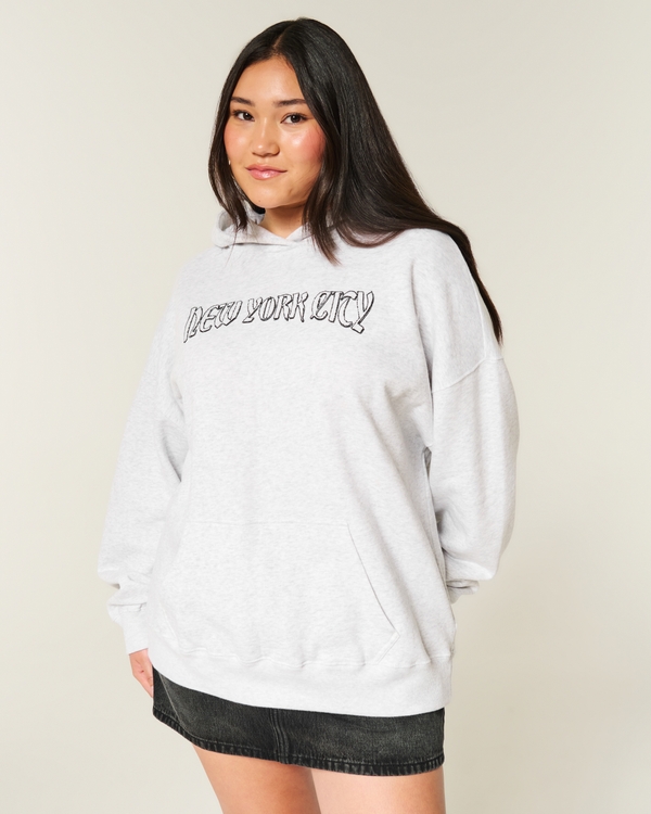Oversized New York City Graphic Hoodie, Light Heather Grey view 1