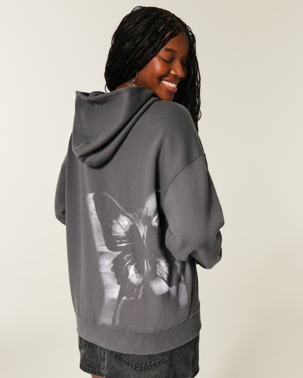 Oversized Angel City Records Graphic Hoodie, Charcoal Grey view 2