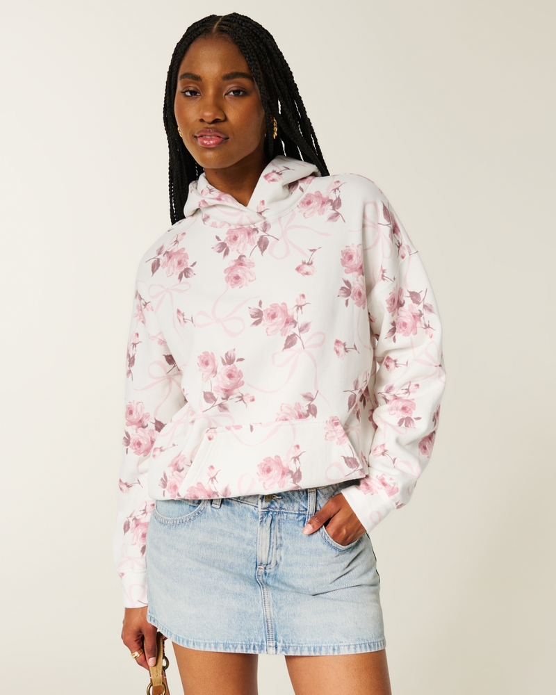 Oversized Floral Pattern Zip-Up Hoodie