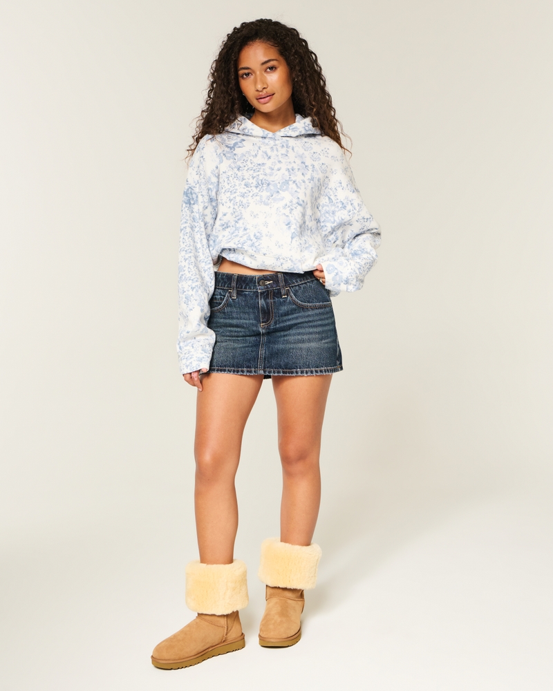 Oversized Zip-Up Floral Pattern Hoodie