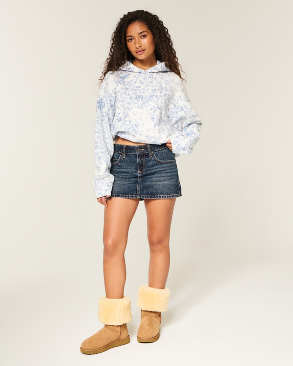 Oversized Zip-Up Floral Pattern Hoodie