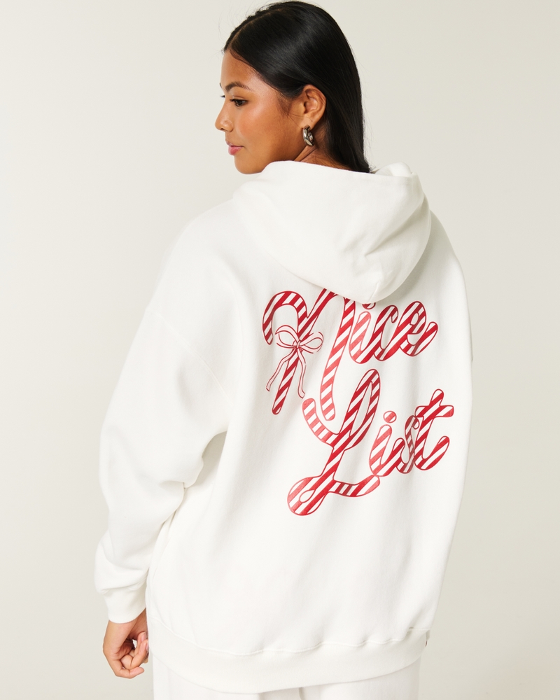 Oversized Candy Cane Graphic Zip-Up Hoodie