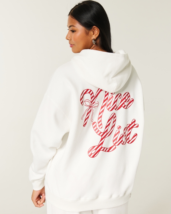 Oversized Candy Cane Graphic Zip-Up Hoodie
