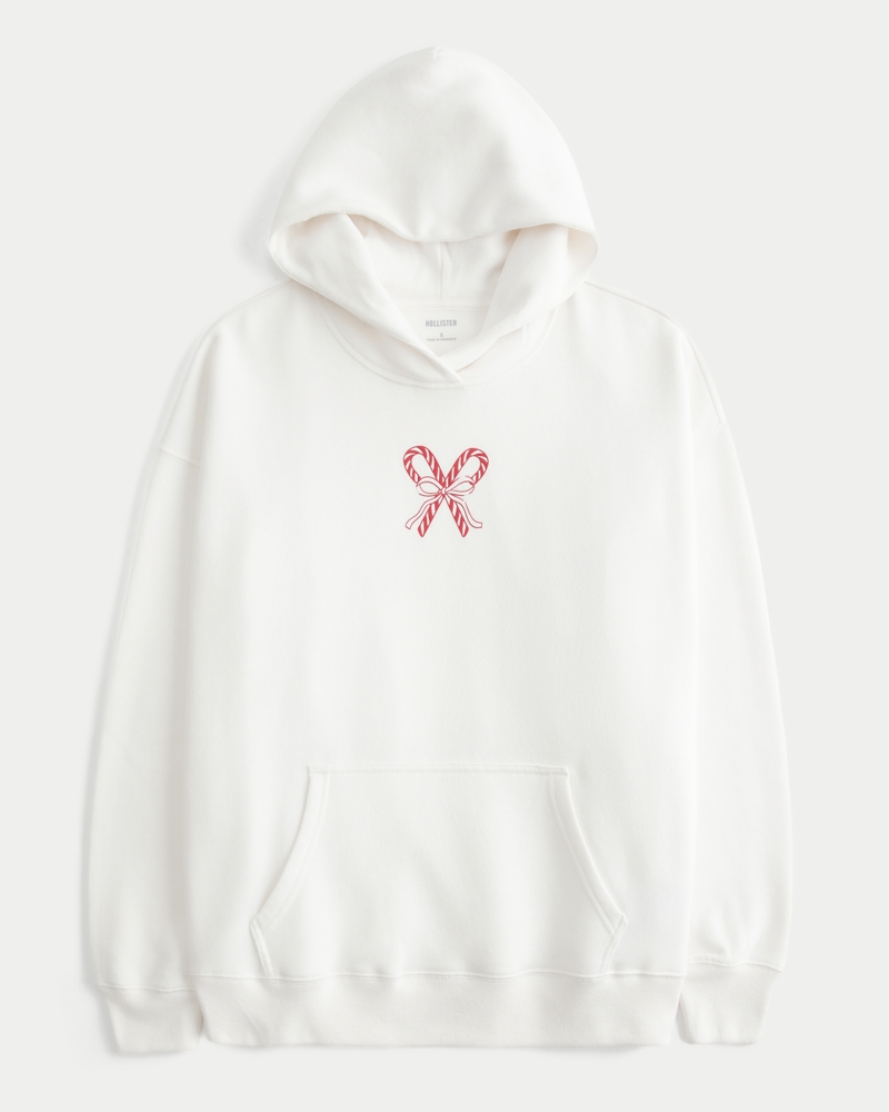 Oversized Candy Cane Graphic Zip-Up Hoodie